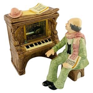 Vintage Toyo Music Box Hand Painted Ceramic Upright Piano & Seated Man Figurine